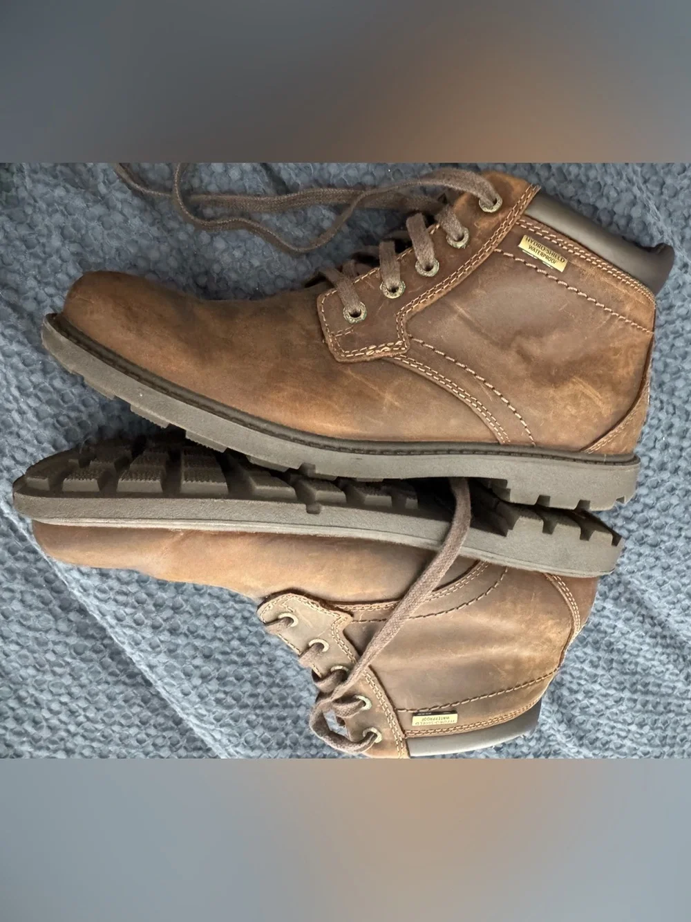 Rockport Men's Brown Leather Storm Surge WaterProof Plain Toe Lace-Up Boots, 7W